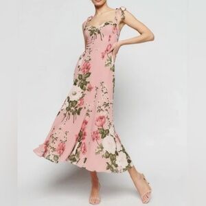 Midi pink and green floral dress from Reformation, size 10